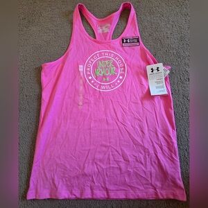 Under Armour Girls Pink Tank Top with Green Logo